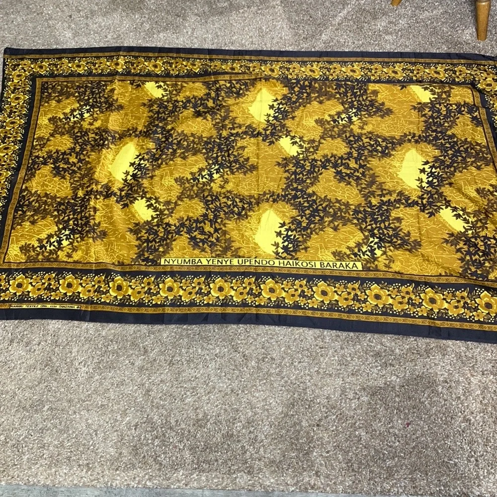 Karibu Textile | East African Wall Hang Tapestry | Orange Yellow Black Floral